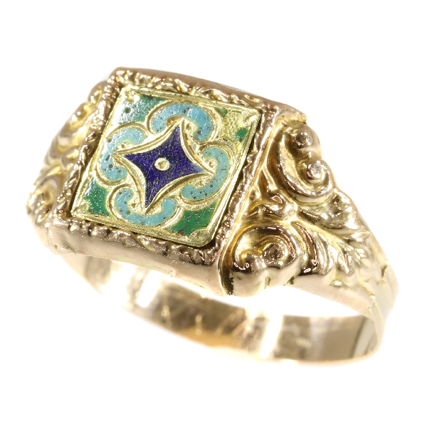 Unisex rare enameled gold ring from around 1840